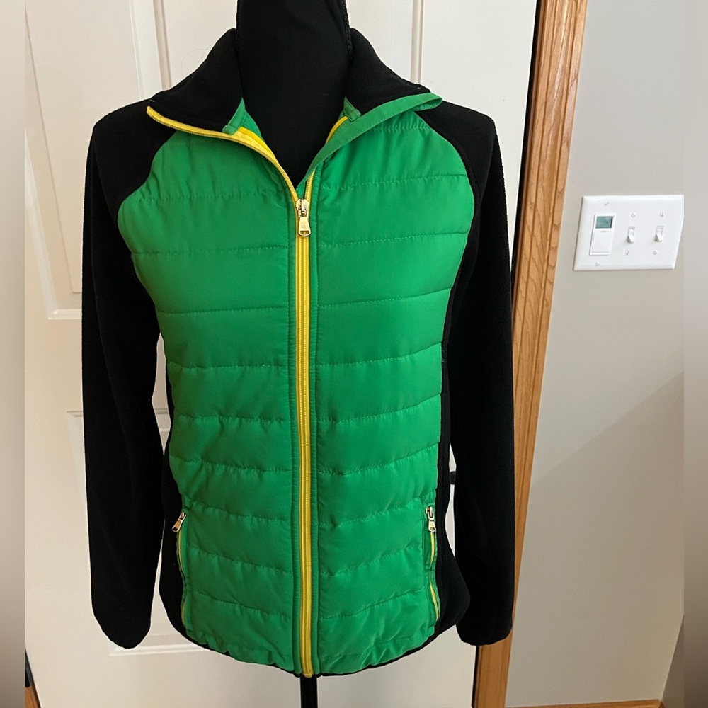 Women’s Lauren Ralph Lauren green black fleece quilted full zipper jacket.Medium